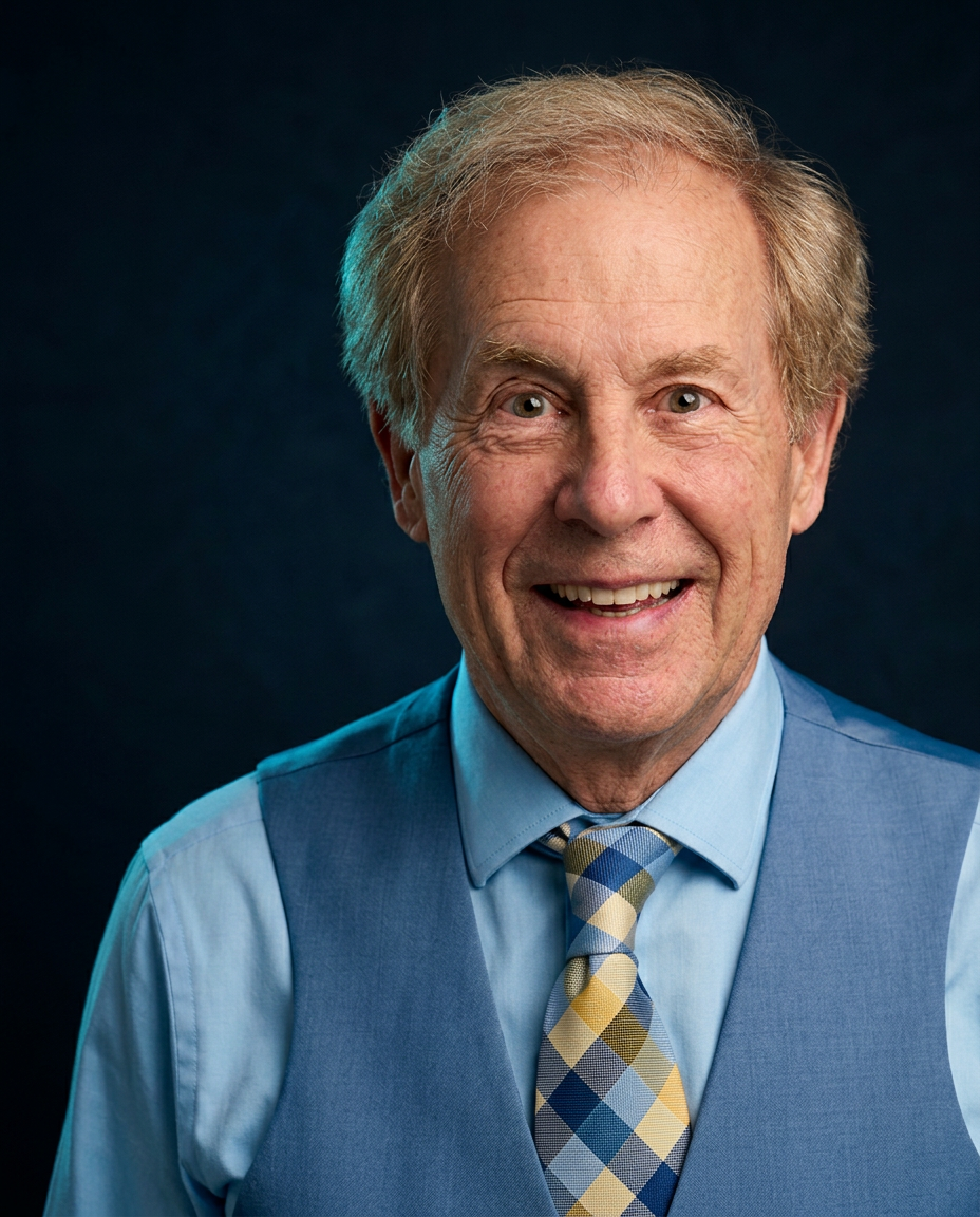 Ricky, smiling in a blue vest and tie